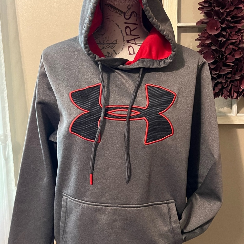 EUC UA hoodie, gray red and black